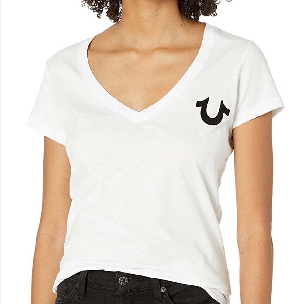 🆕 True Religion White Slim V Neck Tee Sz M